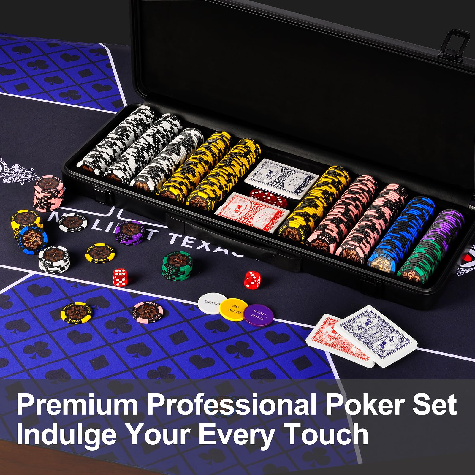 500PCS 14g Clay Poker Chips Set with Numbered Chips, Waterproof Cards & High-end ABS Case - Professional Texas Hold'em, Casino Night & Home Game Accessories - Perfect Gift for Poker Players