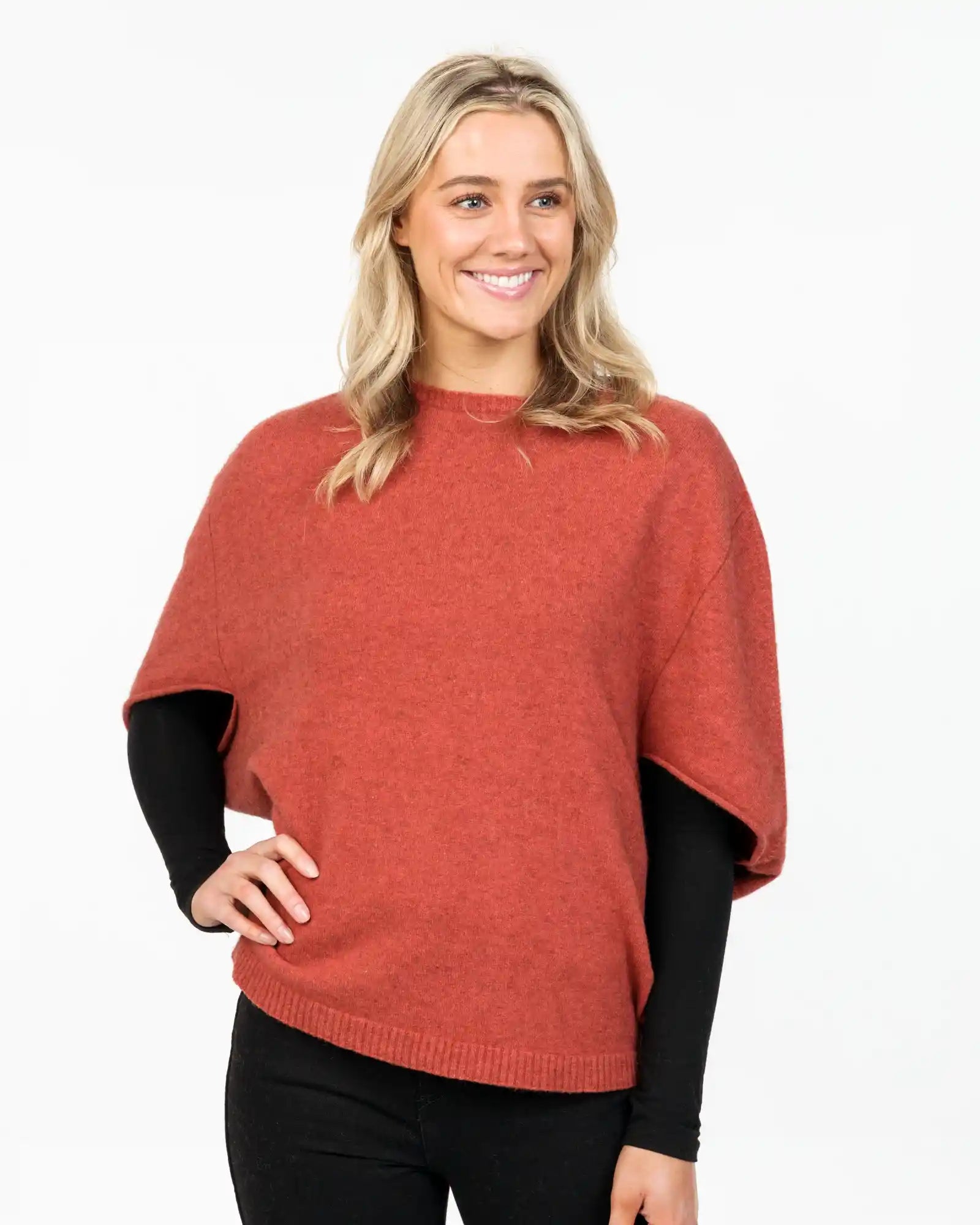 Stylish Rosewood Poncho Tunic in Premium Possum Merino Wool - NB868 | Cozy Winter Wear for Women, Perfect for Casual Outings & Office Fashion