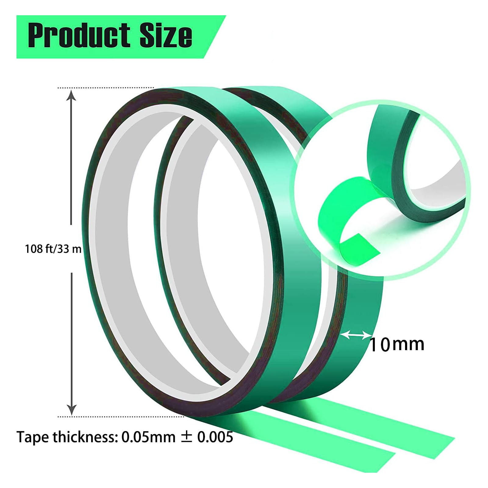 MECOLOUR Heat Press Tape - 10 Rolls, 10mm x 33m, Green Polyester Heat-Resistant Adhesive Tape for HTV Vinyl, Fabric Crafts, T-Shirt Printing | Perfect for DIY Projects, Sublimation, and Heat Transfer Applications