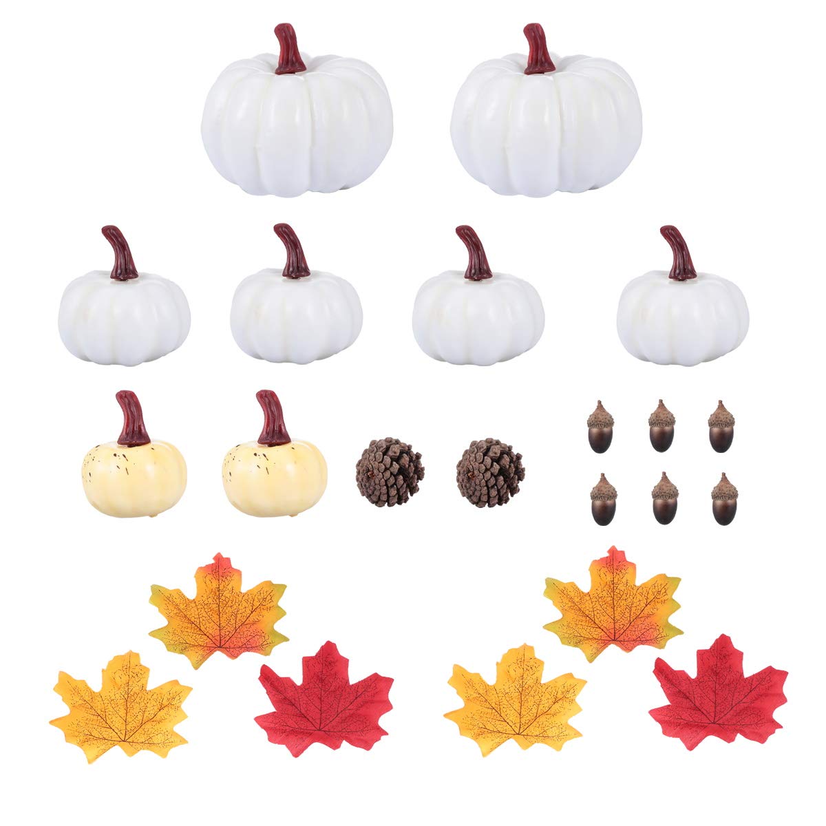 GALPADA 22-Piece Fake Pumpkin, Maple Leaf, Acorn & Pine Cone Fall Decor Set - Thanksgiving Table Centerpiece, Photo Backdrop Props, Autumn Home Decor