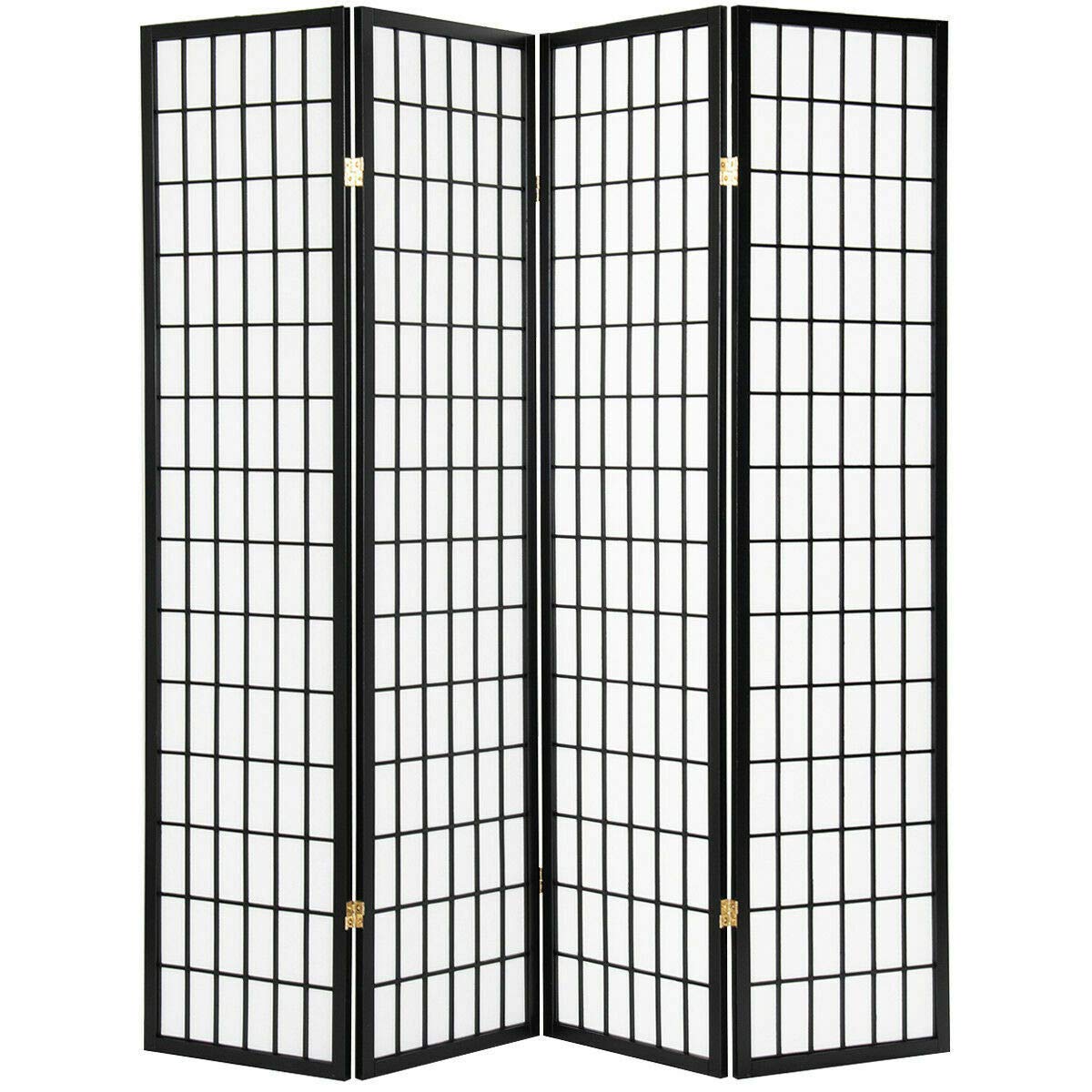 4-Panel Wooden Room Divider Folding Privacy Screen - Black Freestanding Partition for Bedroom, Living Room & Office - Space Separator with Bonus Ebook Guide for Home Decor