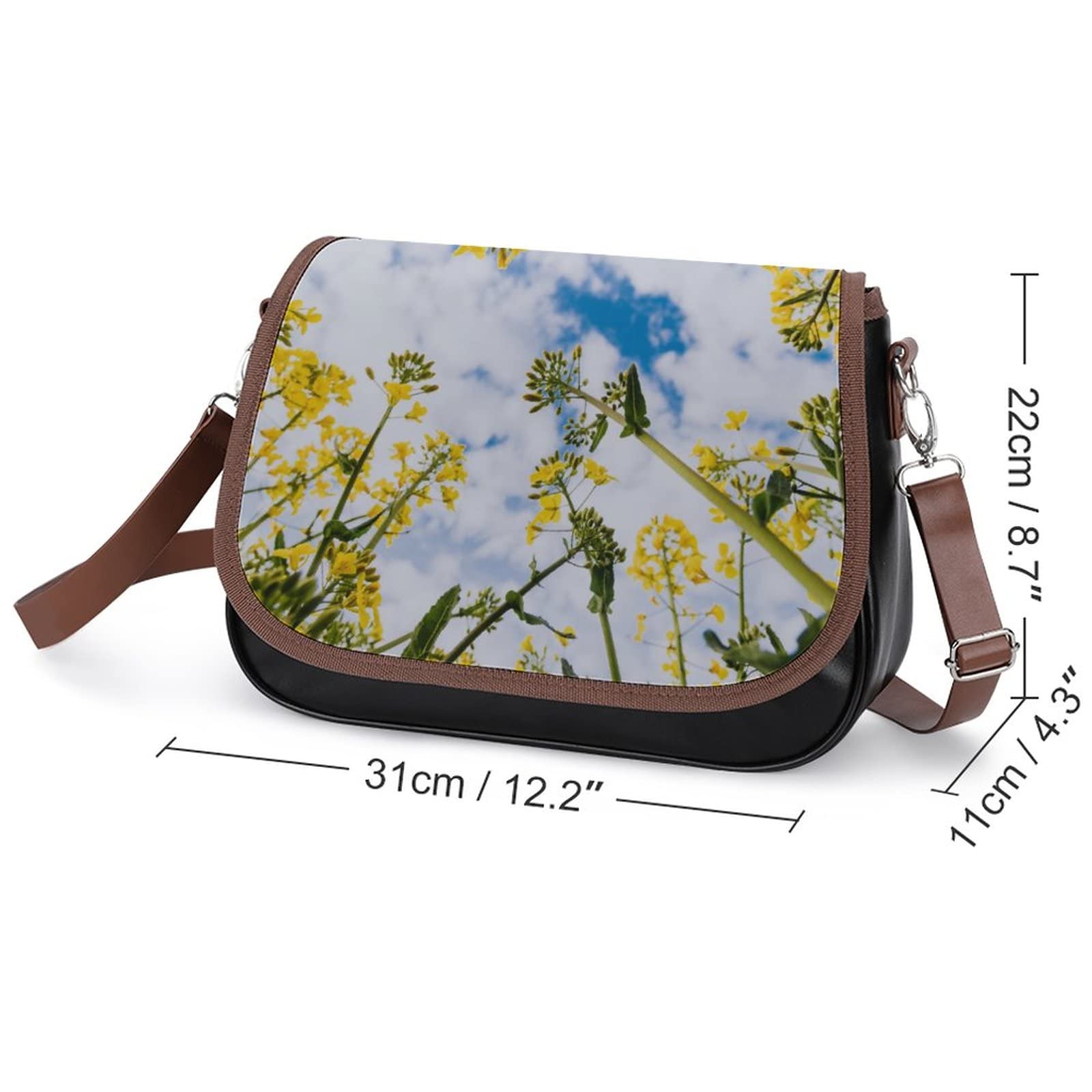 Vintage Leather Crossbody Bag for Women - Medium Hobo Shoulder Bag with Yellow Cole Blossoms Print | Perfect for Everyday Use, Travel & Casual Outings