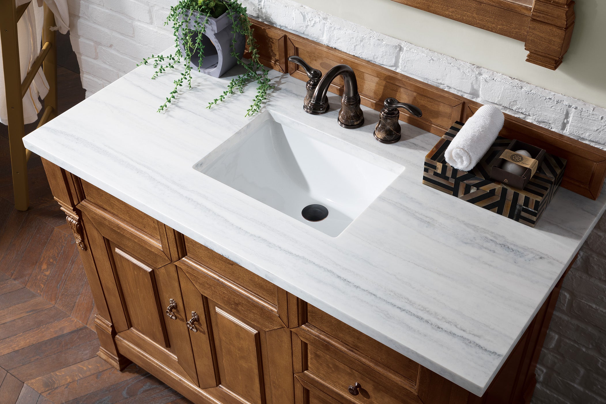 Brookfield 48 Inch Single Bathroom Vanity with Country Oak Finish & 3CM Arctic Fall Solid Surface Top - Perfect for Modern Farmhouse & Rustic Bathroom Decor