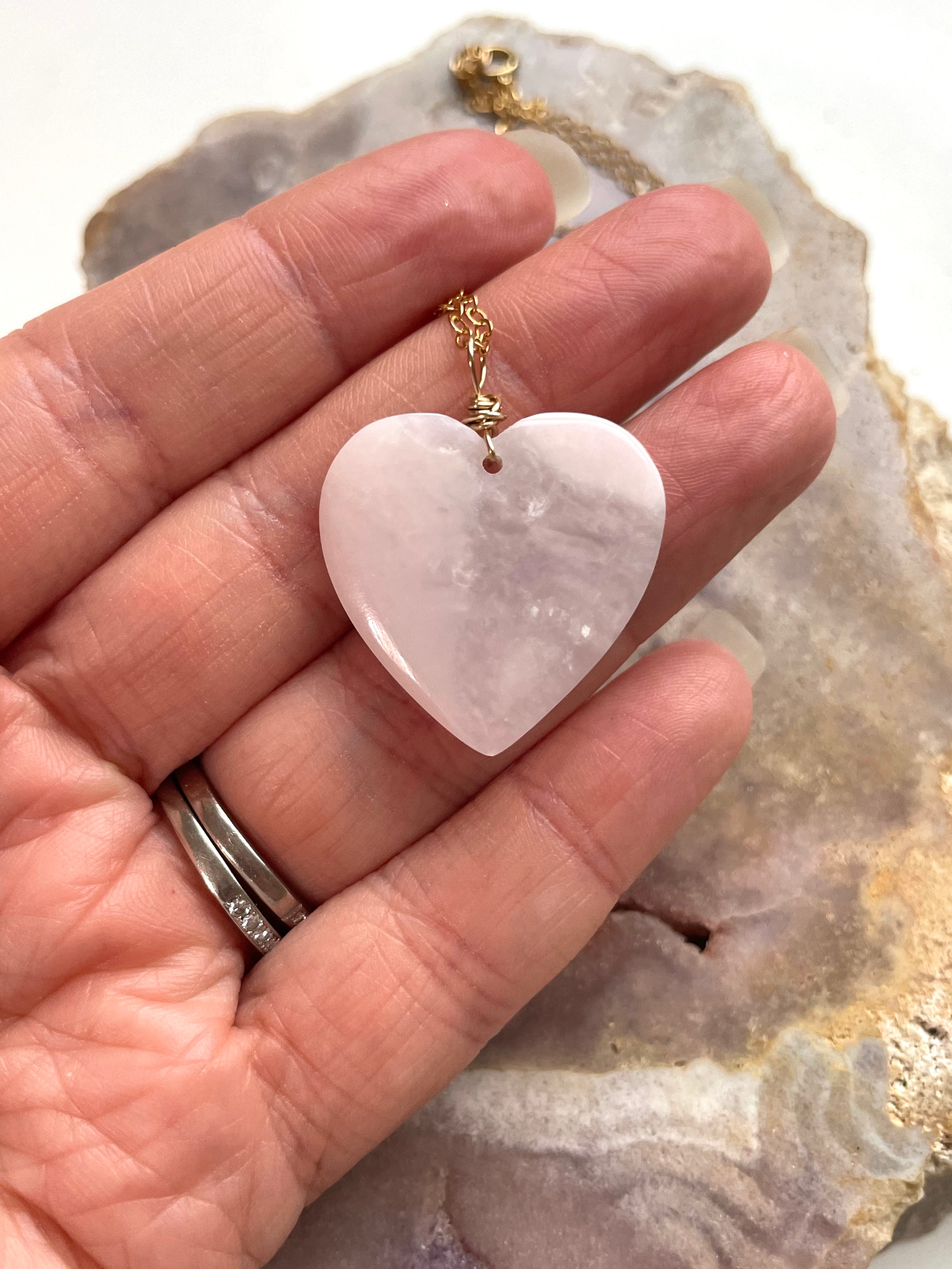 Pink Opal Heart Pendant Necklace for Women - Elegant Rose Quartz Jewelry Gift for Valentine's Day, Anniversary & Special Occasions
