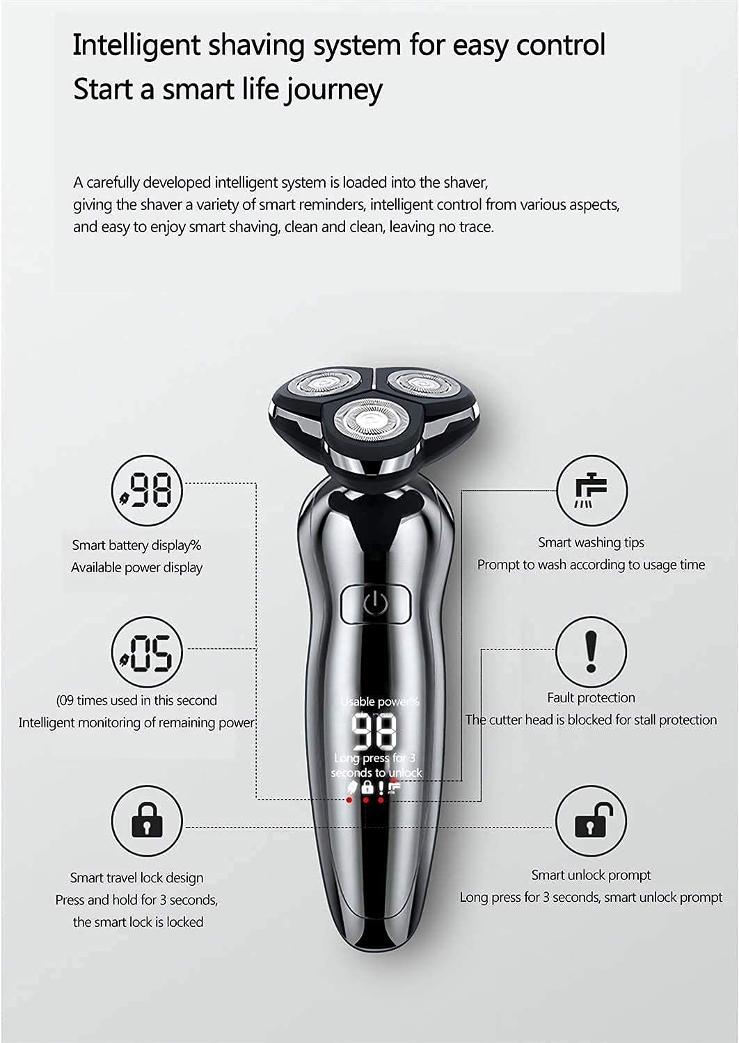 Men's Electric Razor - Waterproof Rotary Shaver for Dry/Wet Use, Cordless USB Rechargeable Travel Shaver with Nose Hair Trimmer & Facial Cleansing Brush - Perfect for Home, Travel, and Gifts for Husband