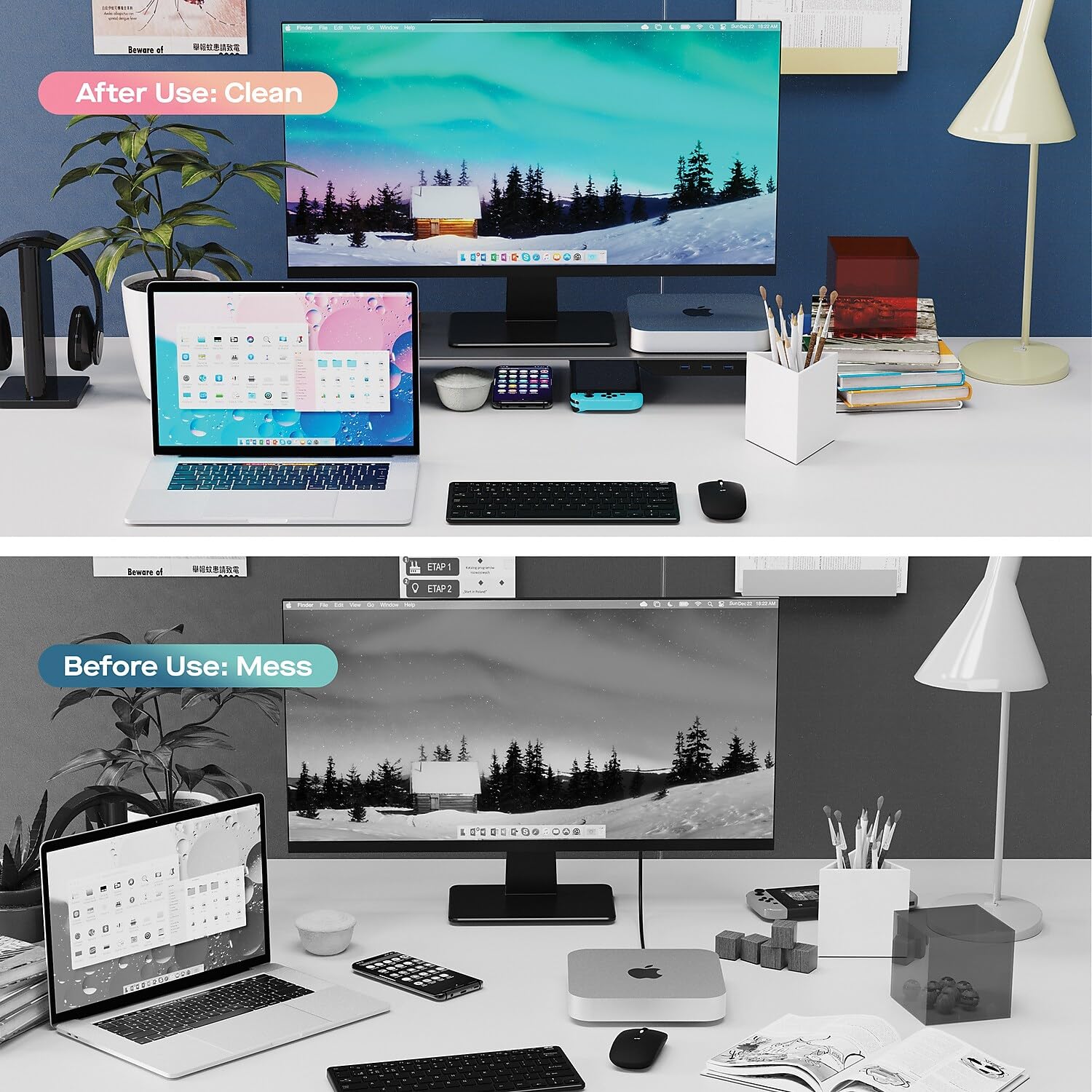 Premium Aluminum Monitor Stand with USB-C Hub - 4K HDMI, Ethernet, 3 USB 3.0 Ports & 100W PD Charging for Laptop, PC, MacBook - Space Gray | Home Office & Gaming Setup Accessory