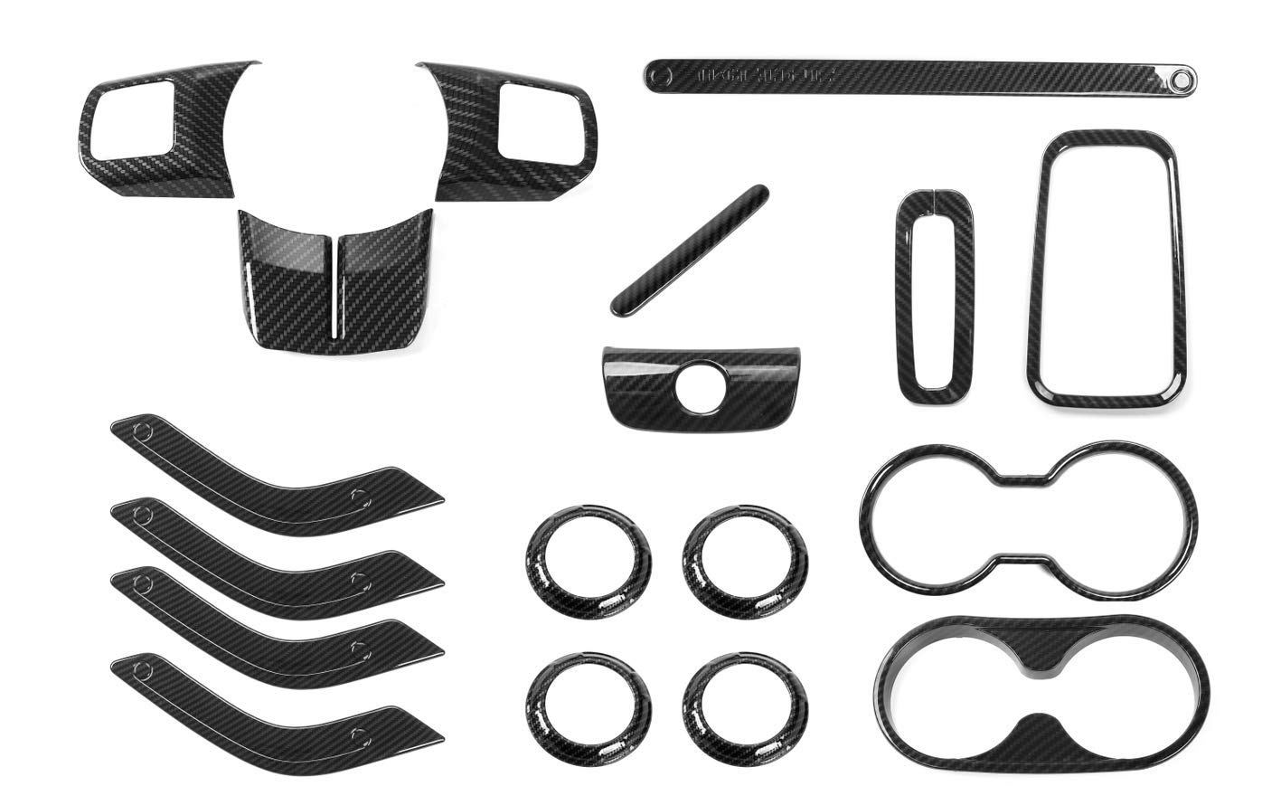 Premium Carbon Fiber ABS Car Interior Trim Kit for Jeep Wrangler JK 2011-2017 (4-Door) - 10pcs Set Includes Cup Holder, Steering Wheel Cover & Gear Shift Panel | Durable Upgrade for Off-Road & Daily Driving