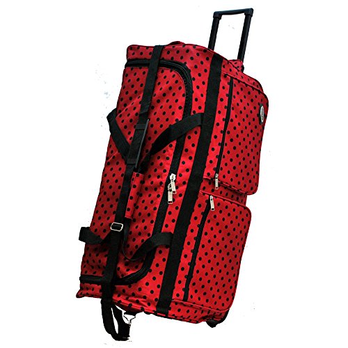EZ Roll 30 Fashionable Polka Dot Rolling Duffel Bag - 3 Color Options (Red/Black Dots) | Perfect for Travel, Gym & Weekend Getaways