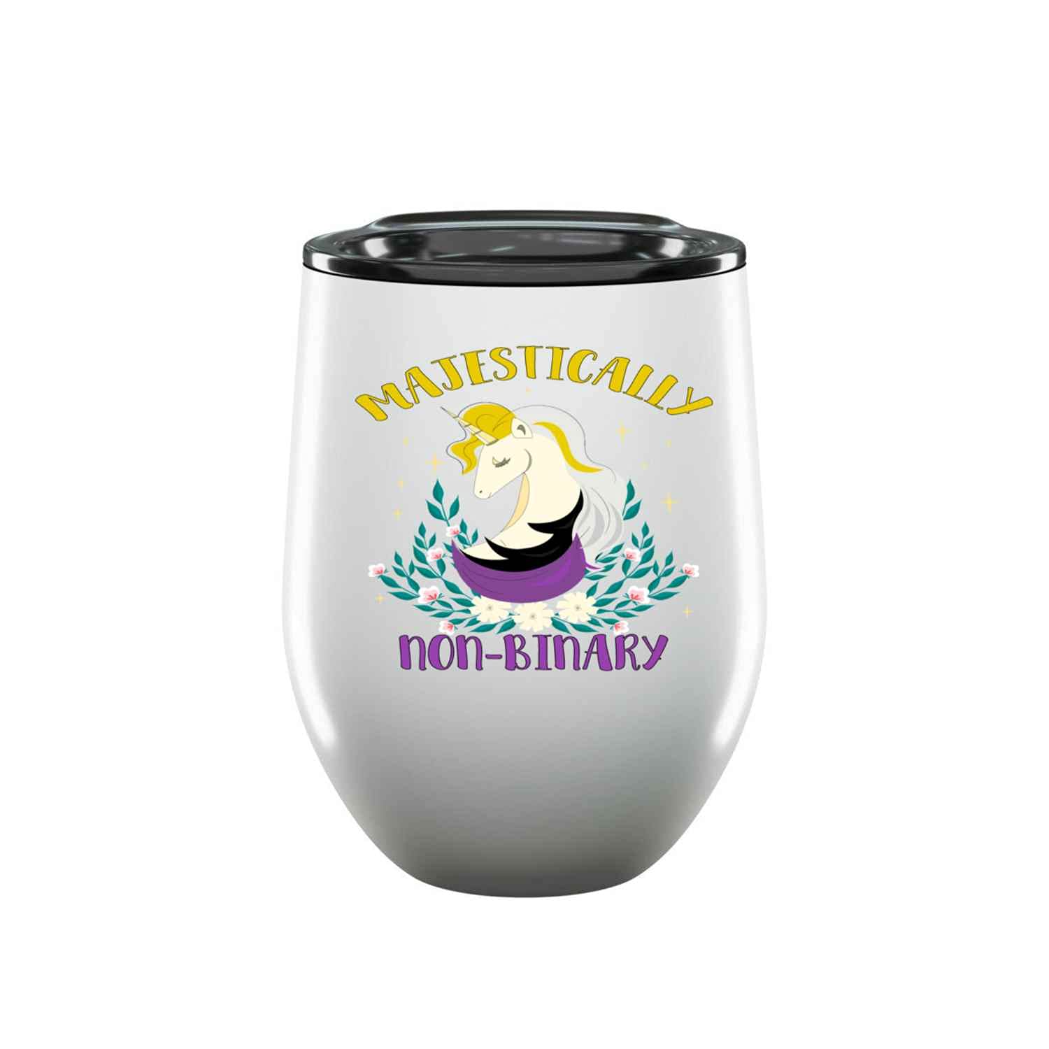 Nonbinary Pride 12 Oz White Wine Tumbler - Birthday, Anniversary, Patriot's Day Gift - Dishwasher Safe Insulated Glass Cup for Wine Lovers & LGBTQ+ Allies