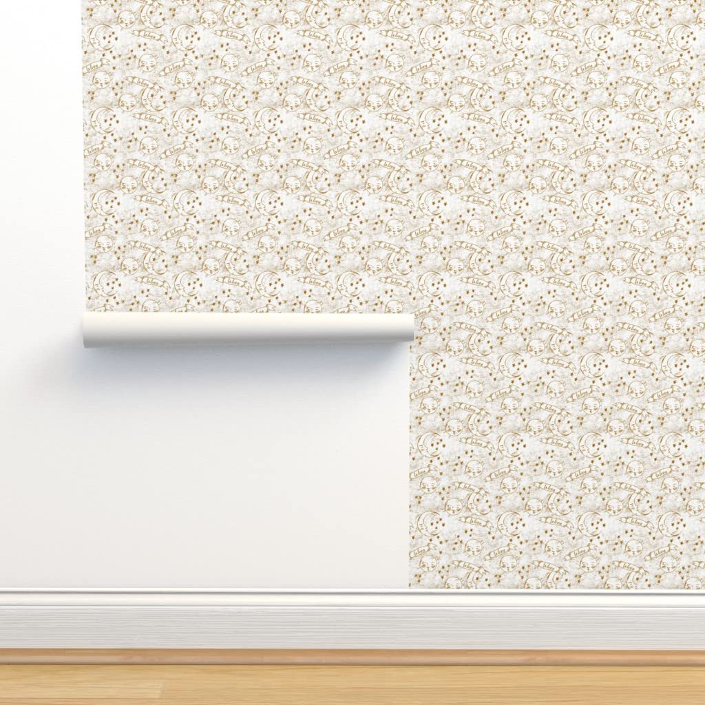 Peel & Stick Wallpaper 12ft x 2ft - Zodiac Neutral Gold Moon & Stars Design, Astrology Nursery Decor, Retro Inspired Removable Wallpaper | Perfect for Bedroom, Nursery, Dorm & Home Office Decoration