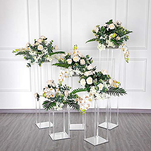 32-Inch Tall Clear Crystal Rectangular Flower Vase Stand - Elegant Centerpiece for Weddings, Parties & Home Decor - Perfect for Floral Arrangements, Table Decor, and Event Decorations