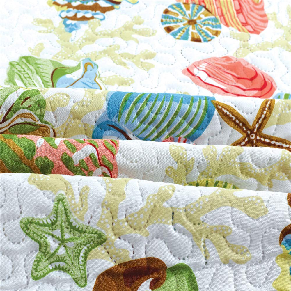 **Coastal Ocean Twin Size Quilt Set - Lightweight Reversible Beach Bedspread with Starfish & Conch Decor | Soft Summer Bedding for Beach House, Guest Room & Dorm**