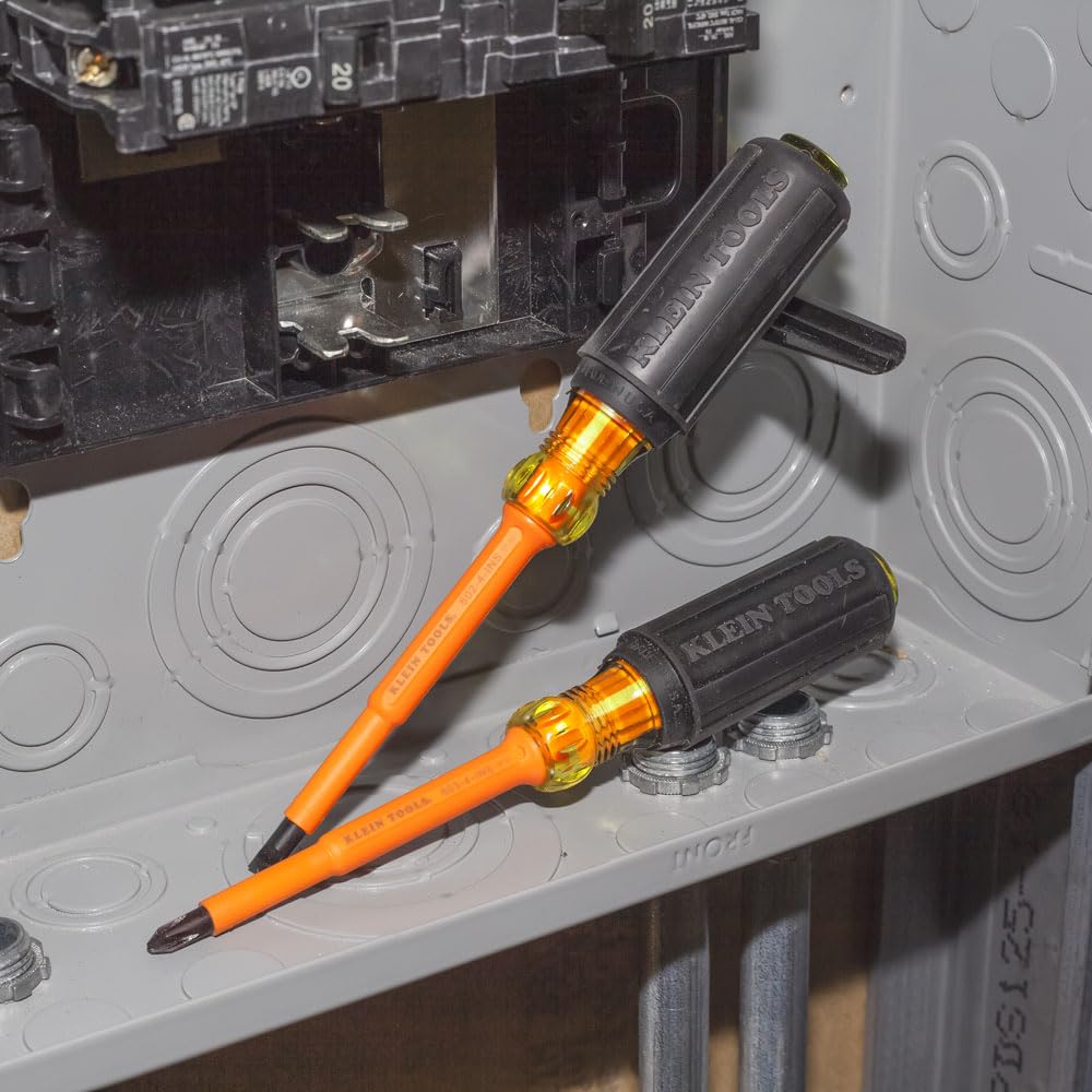 Klein Tools 33532-INS 2-Piece Insulated Electrical Screwdriver Set - 4-Inch Phillips & Cabinet Tip - USA Made - Perfect for Electricians & DIY Home Repairs