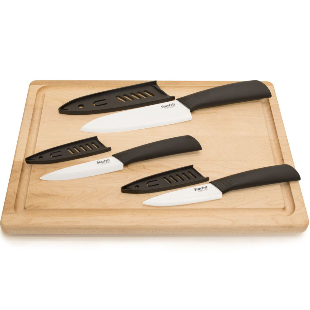 Premium STARFRIT 092854 Ceramic Knife Set - 3-Piece Kitchen Knives with Ultra Sharp Blades for Slicing, Dicing & Peeling - Perfect for Fruits, Vegetables & Boneless Meats - Dishwasher Safe & Rust-Free