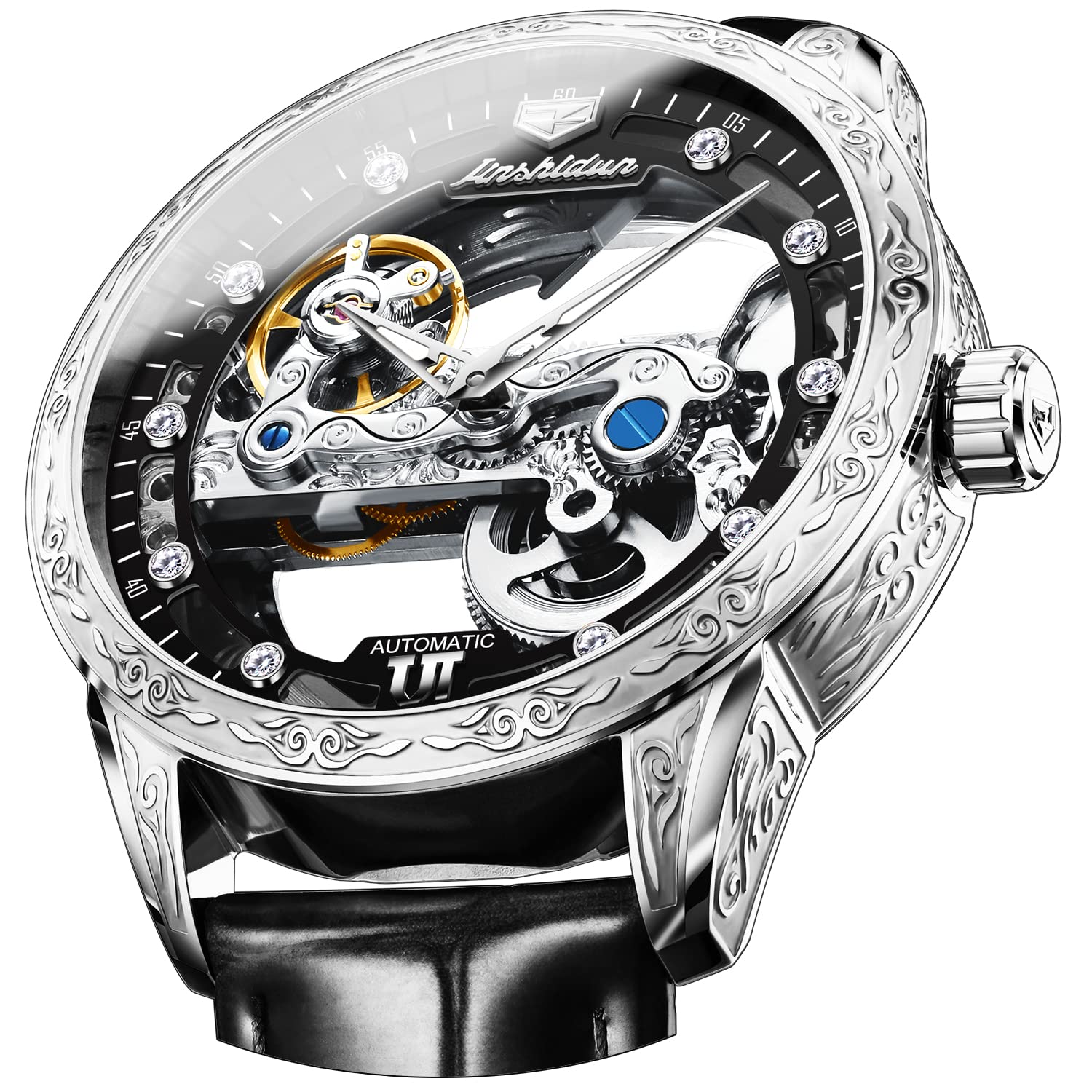 OLEVS Men's Automatic Skeleton Mechanical Watch - Self-Winding Dress Watch with Luminous Hands, Waterproof Leather Strap - Perfect for Business, Formal Events & Luxury Gifts