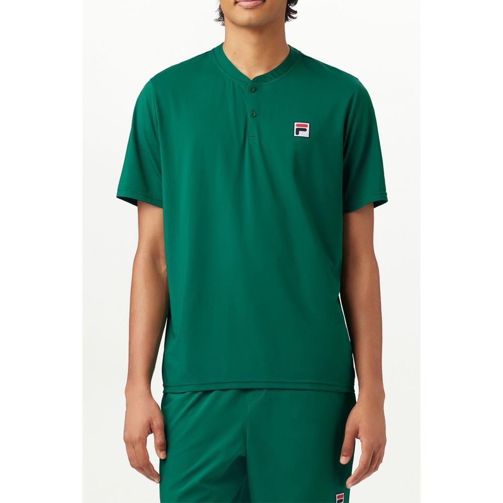 Fila Men's Essentials Henley Polo Shirt - Comfortable Green Cotton Jacket for Casual Wear, Golf & Outdoor Activities