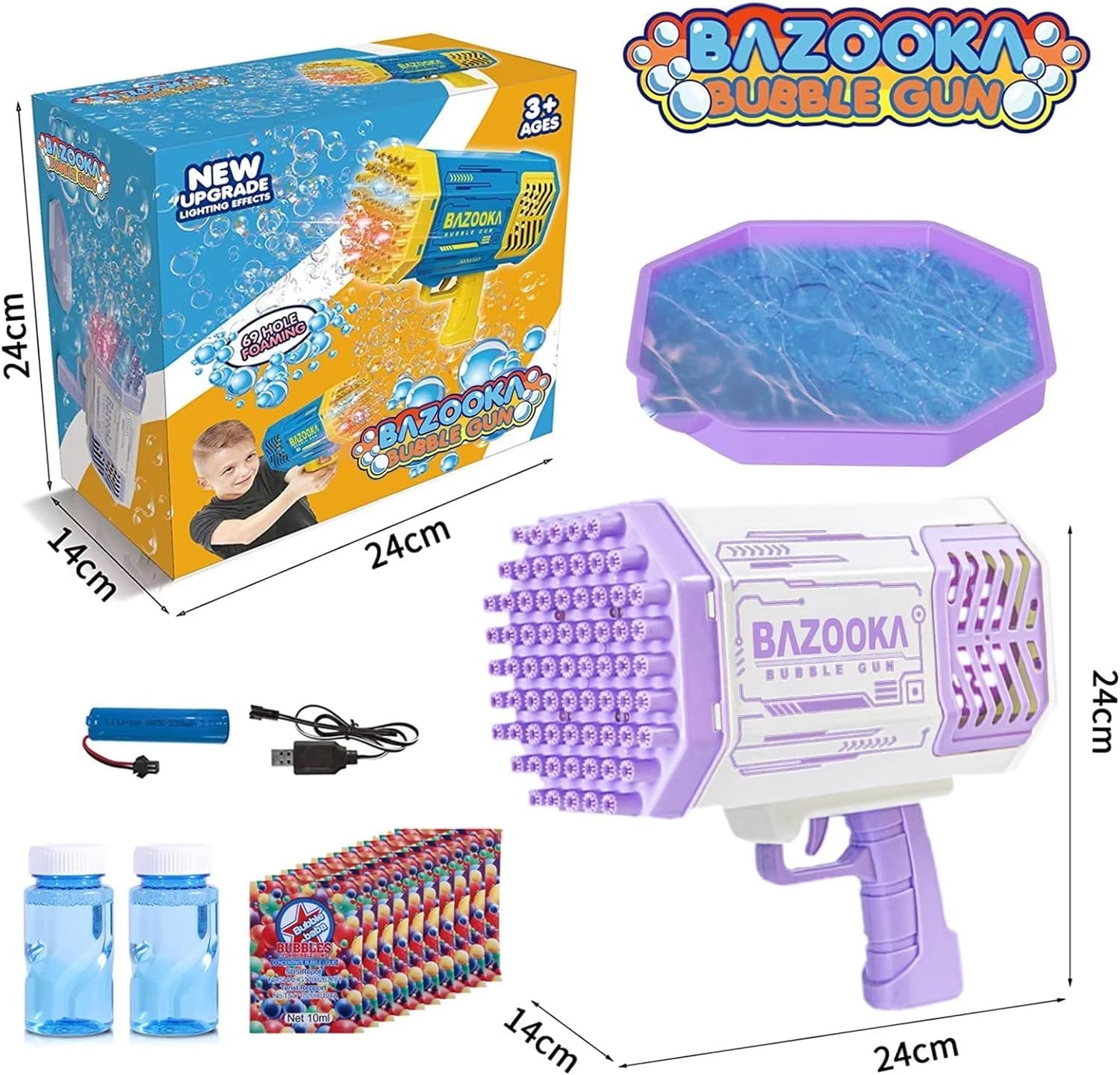 Electric Bubble Gun Bazooka Launcher - 69-Hole Bubble Blower Machine with Colorful LED Lights for Kids & Adults | Perfect for Birthday Parties, Weddings, Outdoor Play and Family Gatherings