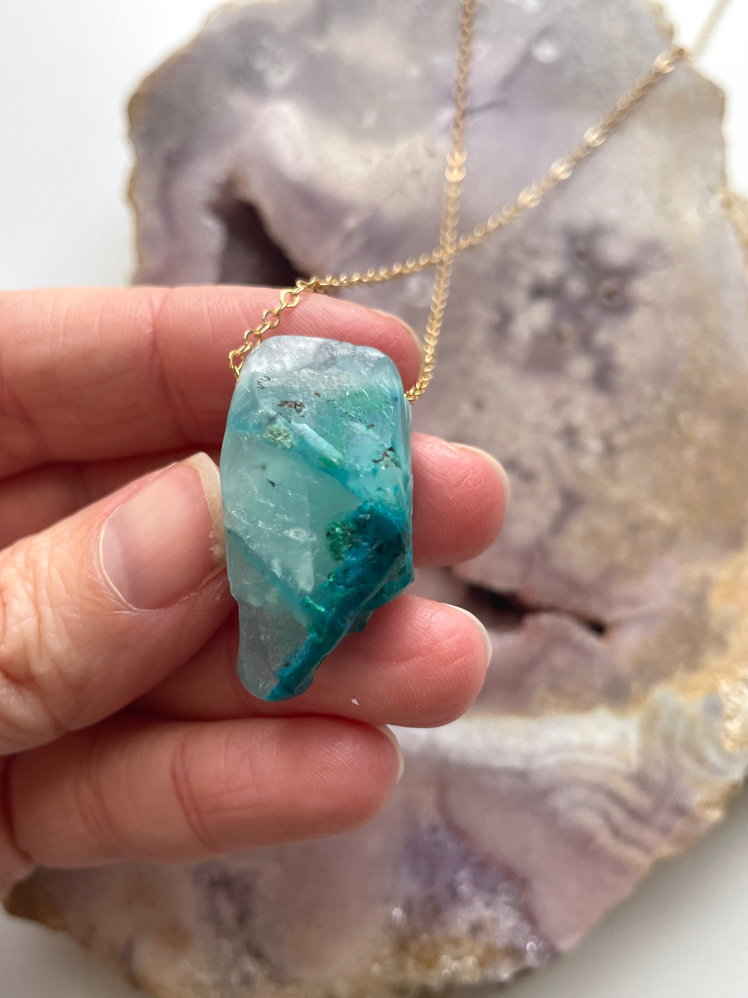 Raw Chrysocolla Pendant Necklace - Natural Stone Jewelry for Women, Healing Crystal Necklace for Spiritual Energy & Chakra Balancing | Perfect for Meditation, Yoga & Boho Fashion
