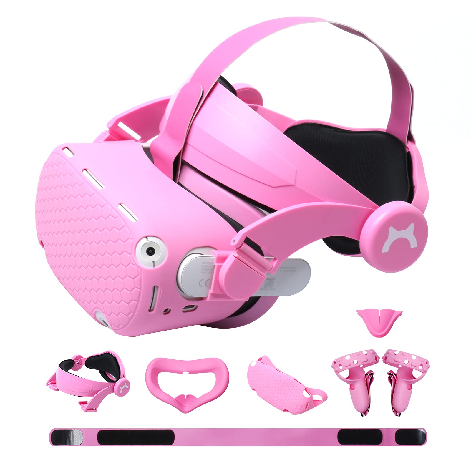 MODJUEGO Adjustable Head Strap for Oculus Quest 2 with Silicone Touch Controller Grips, VR Face Cover & Shell - Pink Replacement Accessories for Enhanced Comfort & Protection | Perfect for VR Gaming, Fitness & Extended Play Sessions