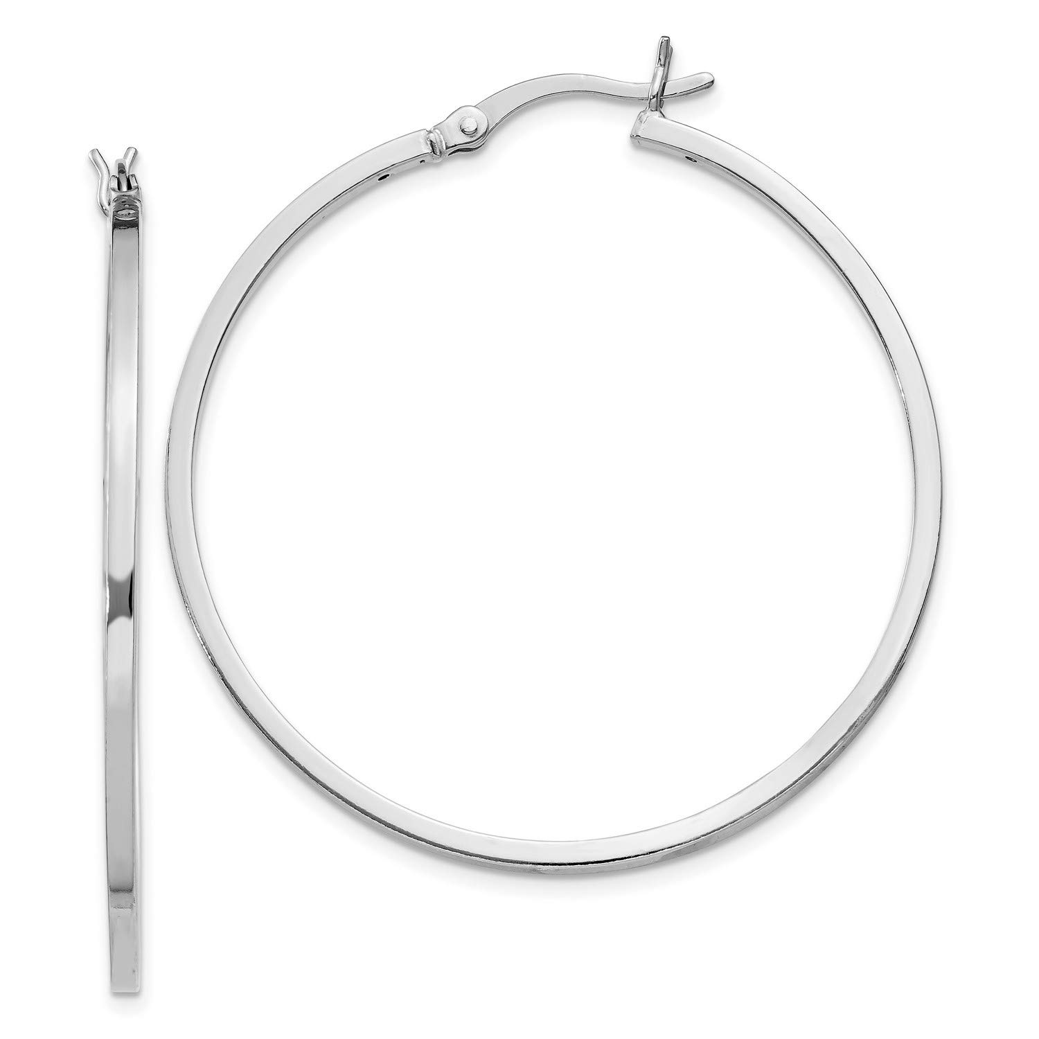Sterling Silver 1.5mm Rhodium Plated Square Tube Hoop Hinged Earrings 40x40mm - Elegant Jewelry for Women, Perfect for Parties, Weddings & Everyday Wear