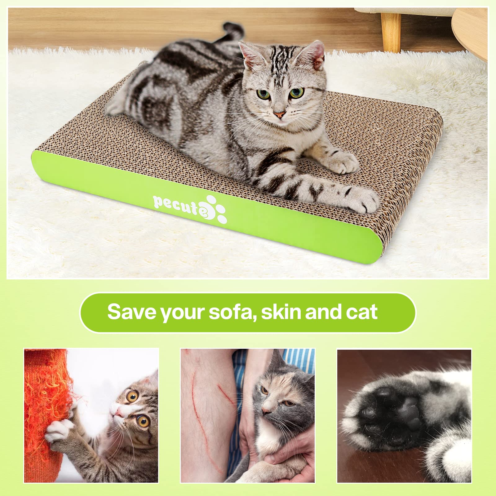 Pecute 2-Pack Cat Scratcher Boards with Catnip - Small & Medium Scratching Pads for Kitties, Durable Cat Lounger for Indoor Cats - Perfect for Sofa Protection & Playtime