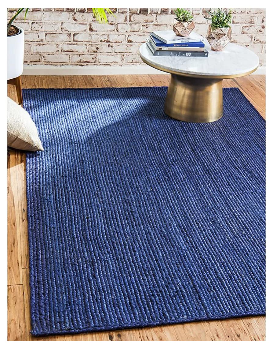 Handmade Solid Braided Natural Jute Rug - Eco-Friendly Thick Woven Area Rug in Rustic Blue (2'6