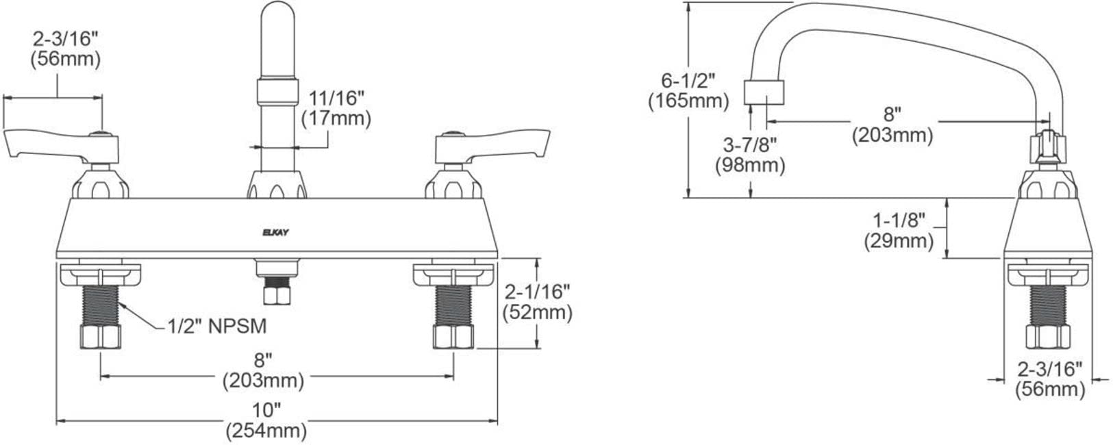 Elkay LK810AT08L2 Chrome Exposed Deck Faucet with 8