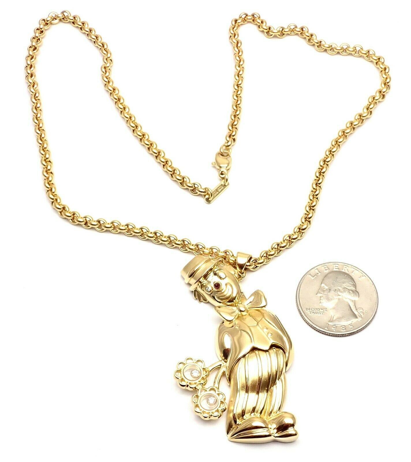 Authentic Chopard 18k Yellow Gold Large Happy Clown Flower Pendant Necklace - Luxury Jewelry Gift for Women, Perfect for Anniversaries & Special Occasions