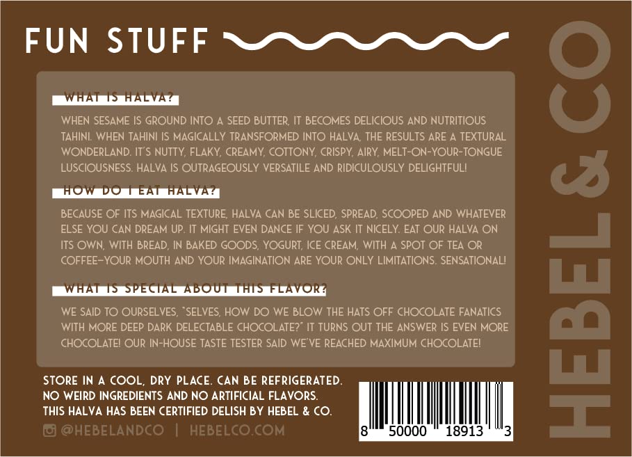 HEBEL & CO Double Chocolate Halva - 8 oz | USDA Organic Certified, Gluten Free, Vegan & Kosher Snack | Perfect for Dessert, Gift Giving & Healthy Treats