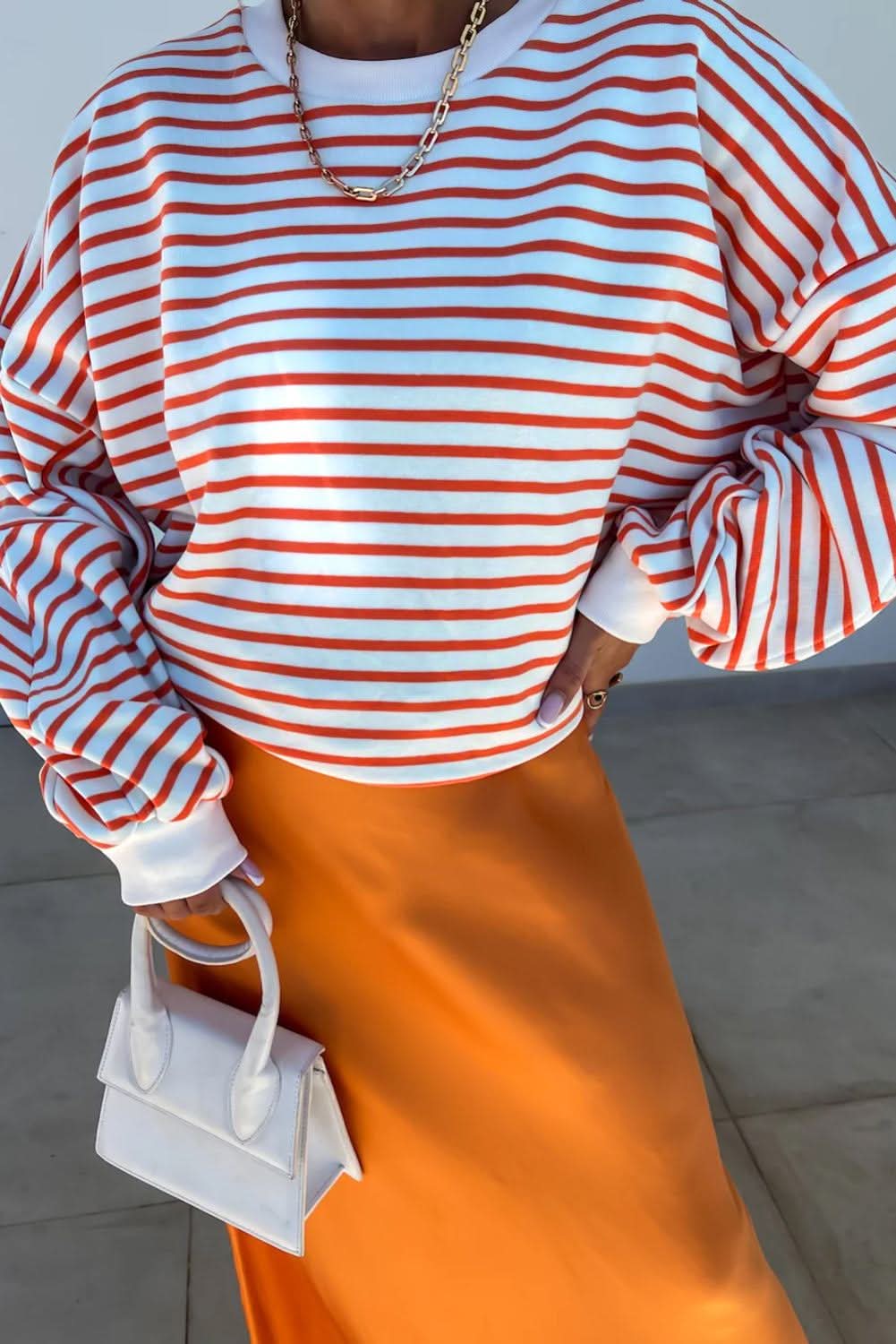 Stylish Orange Striped Oversized Sweatshirt for Women - Cozy & Trendy Pullover for Casual Wear, Loungewear & Street Style Fashion