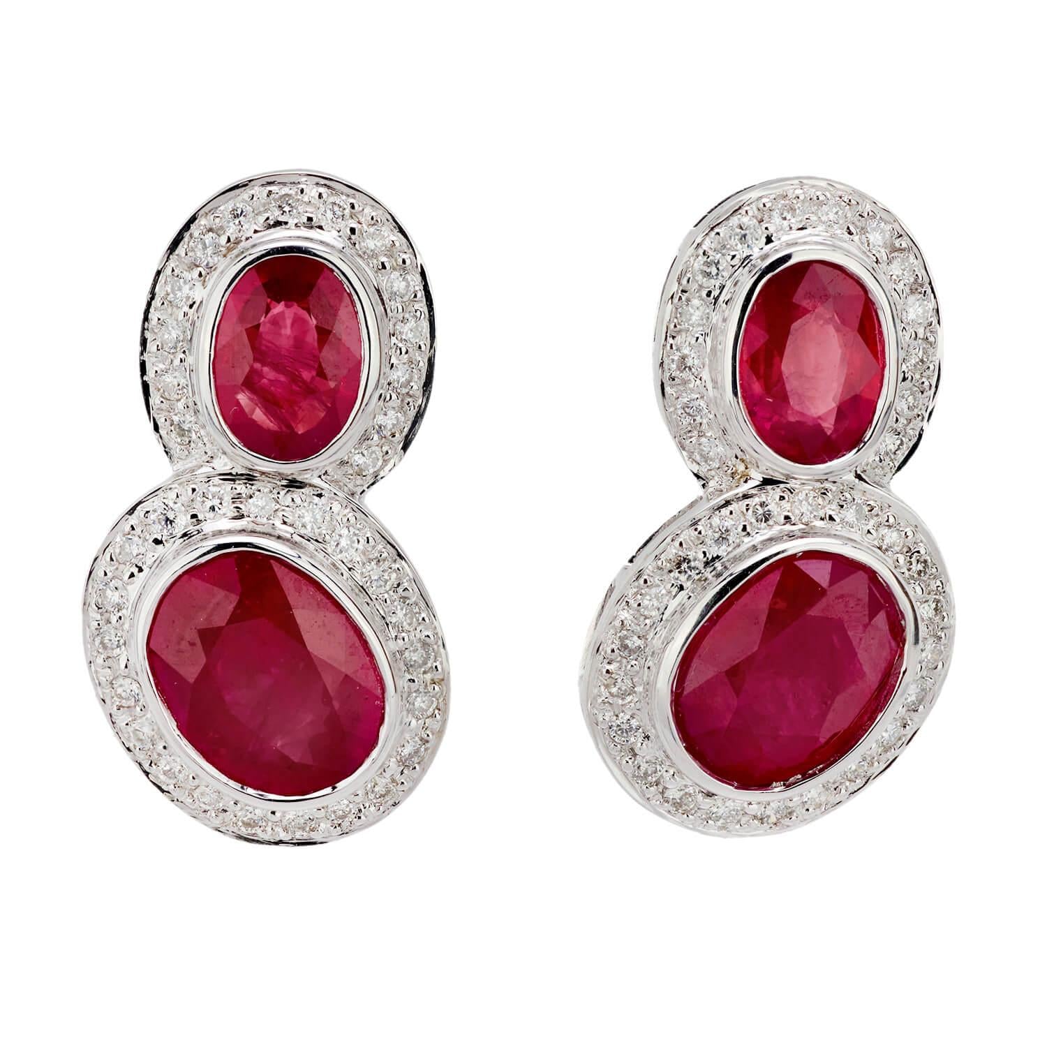 18k Gold Ruby and Diamond Clip Drop Earrings - 9CTW Elegant Estate Jewelry for Weddings, Parties & Special Occasions