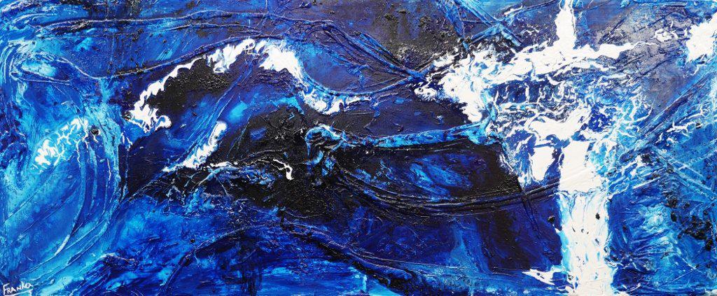 Blue Shuz 240cm x 100cm Blue Abstract Canvas Wall Art - Modern Large Painting for Living Room, Bedroom & Office Decor
