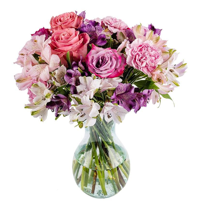 Fresh Purple Violet Flower Bouquet with Vase - Farm Fresh Cut Flowers by Arabella Bouquets | Perfect Birthday, Anniversary, Get Well & Sympathy Gifts | Home Decor, Wedding Centerpiece, Office Desk Decor