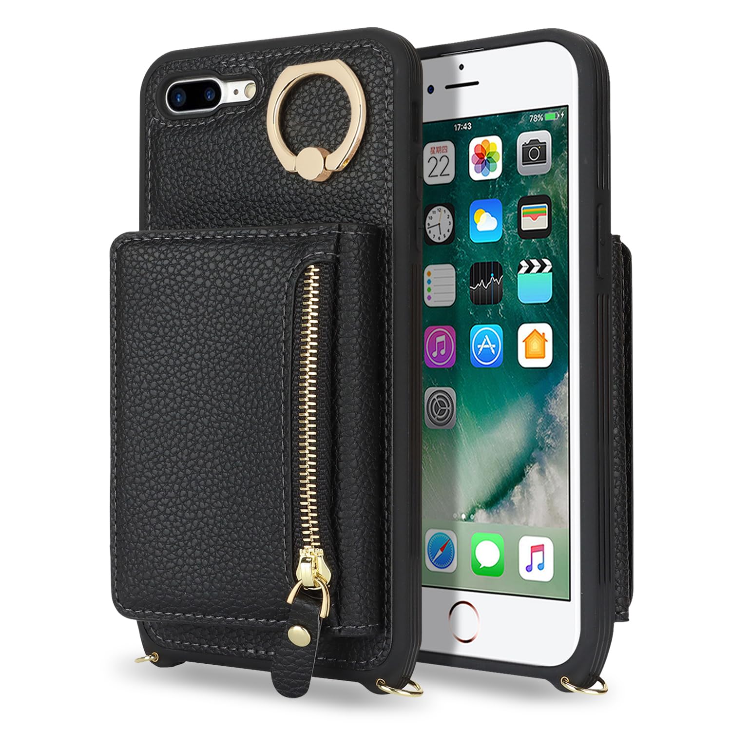 iPhone 8 Plus Case with Card Holder & Lanyard - Leather Wallet Case for Women | Perfect for Travel & Daily Use