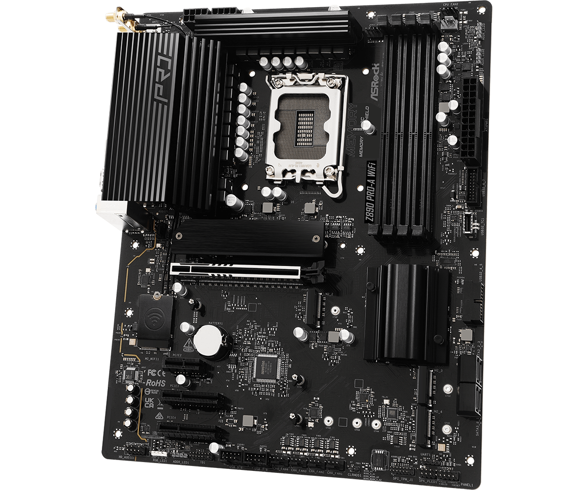 ASRock Z890 Pro A WiFi Motherboard - Intel LGA 1700 Socket, DDR5, PCIe 5.0, Dual M.2, WiFi 6E, 2.5G LAN - Perfect for Gaming PC Builds & Content Creation Workstations