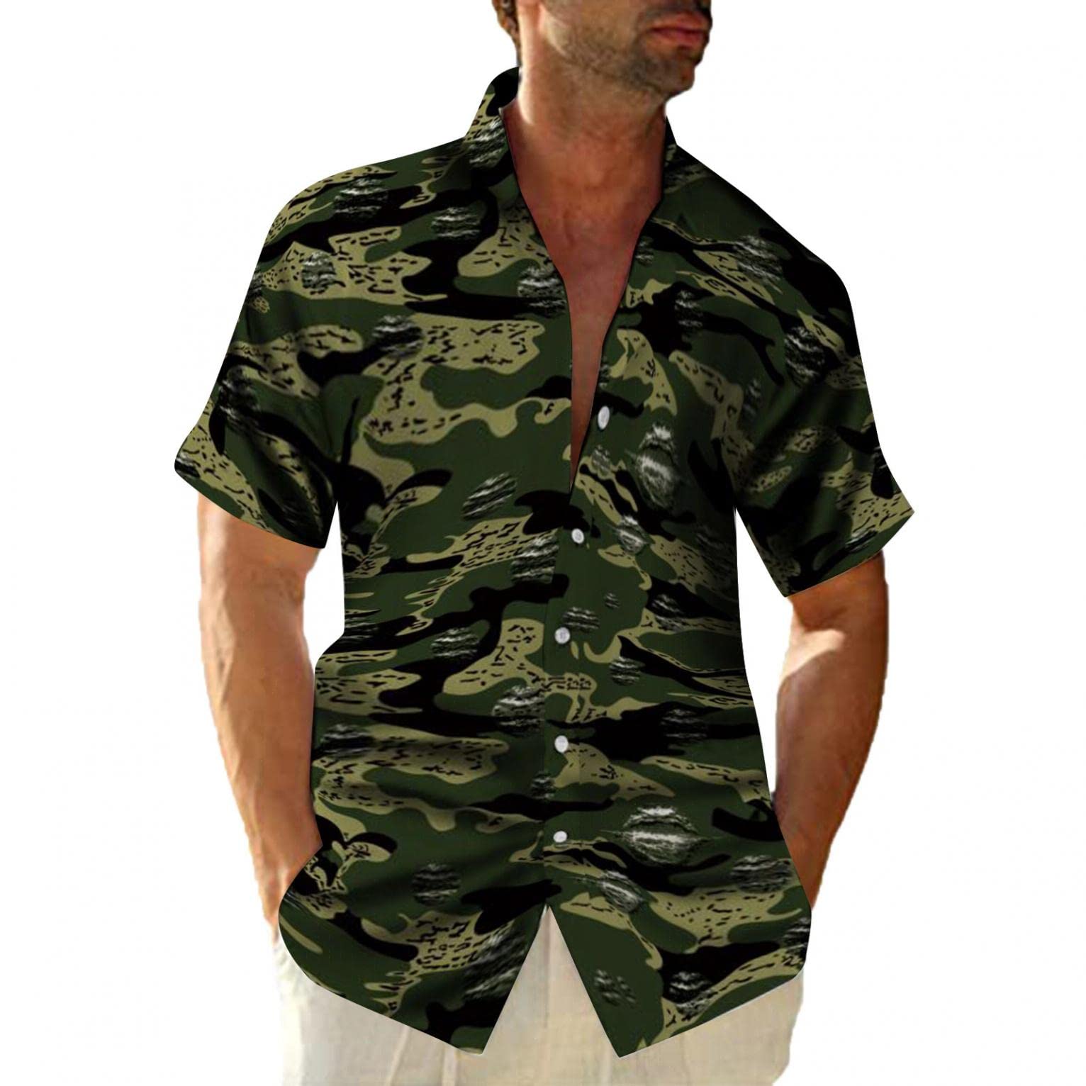 Men's Hawaiian Shirt - Floral Print Casual Short Sleeve Button Down Shirt for Beach Vacation, Summer Party & Tropical Holiday Wear