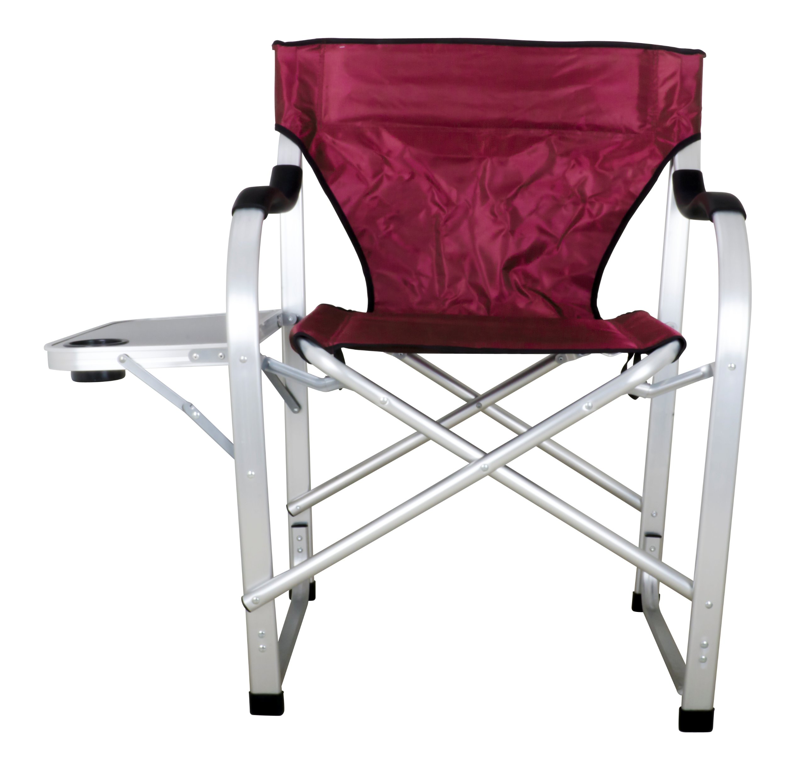 Heavy Duty Folding Camping Director Chair with Side Table - Burgundy Outdoor Lounge Chair (SL1215) for Backyard, Beach, Fishing & Camping Trips