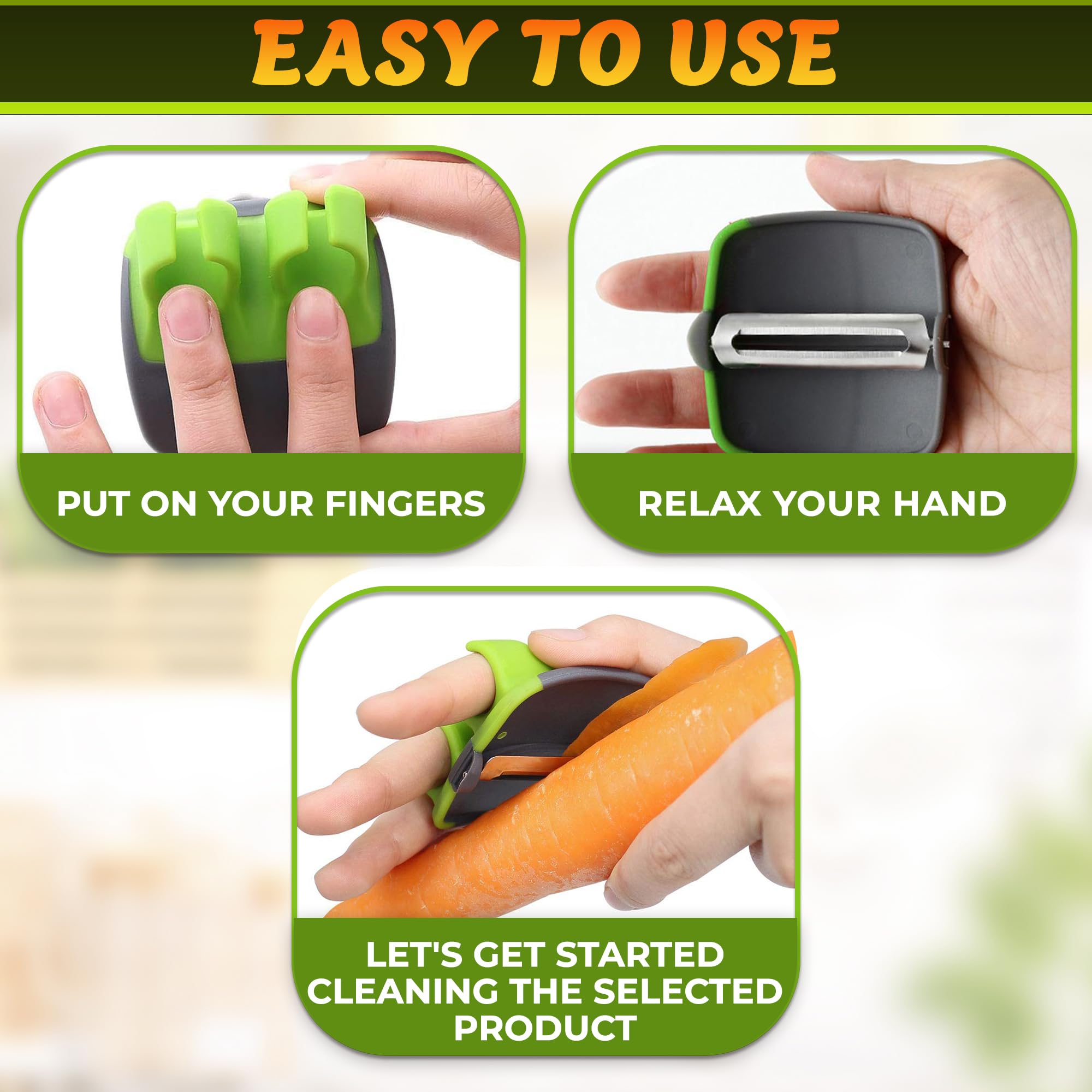 Premium Silicone Finger Grip Vegetable Peeler - Ergonomic Kitchen Tool for Peeling Carrots, Potatoes & Fruits - Safe & Comfortable Handheld Peeler for Effortless Food Prep | Ideal for Home Cooking, Meal Prep & Professional Kitchens