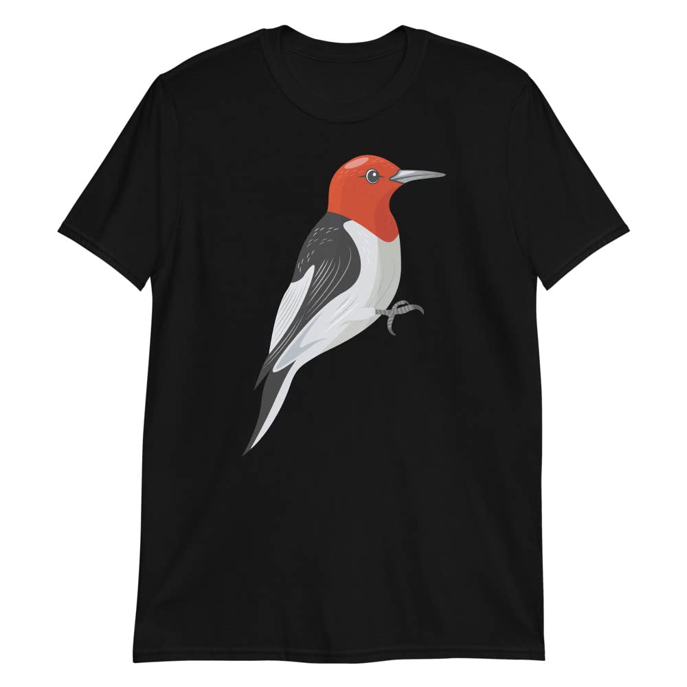 Red Headed Woodpecker Bird Graphic T-Shirt - Unisex Vintage Nature Tee for Bird Watching & Outdoor Enthusiasts