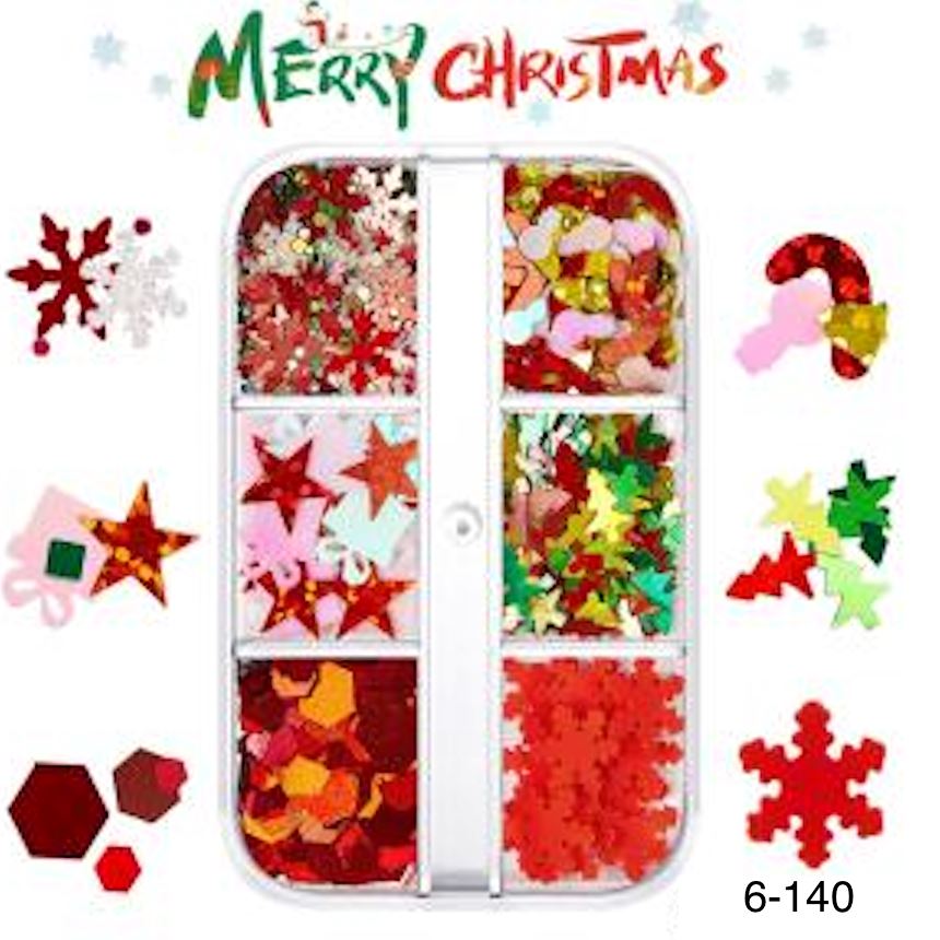 Christmas Nail Art Decoration Kit - 6 Grid Tray for Nail Polish, Rhinestones & Glitter Storage | Perfect for Holiday Nail Designs & DIY Manicures at Home