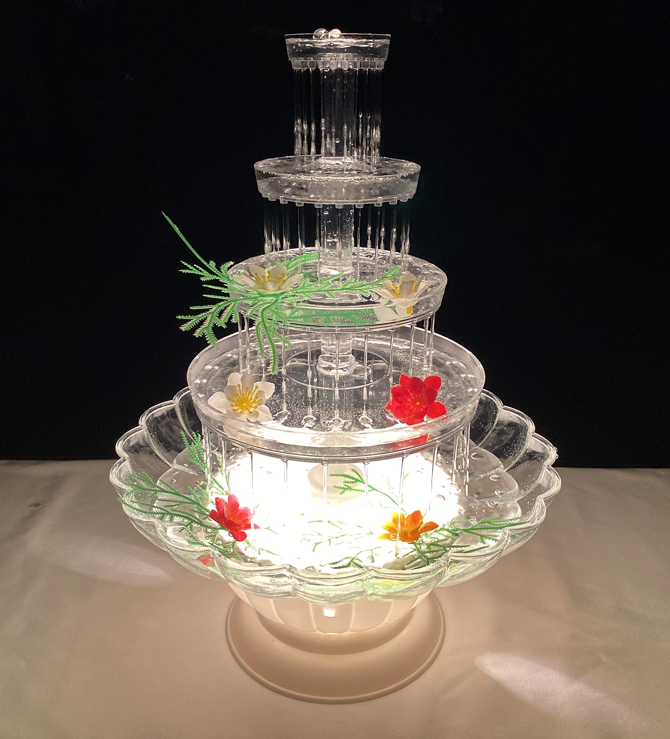18 Inch Clear Plastic LED Water Fountain - Elegant Wedding Decoration & Cake Table Centerpiece for Indoor/Outdoor Events