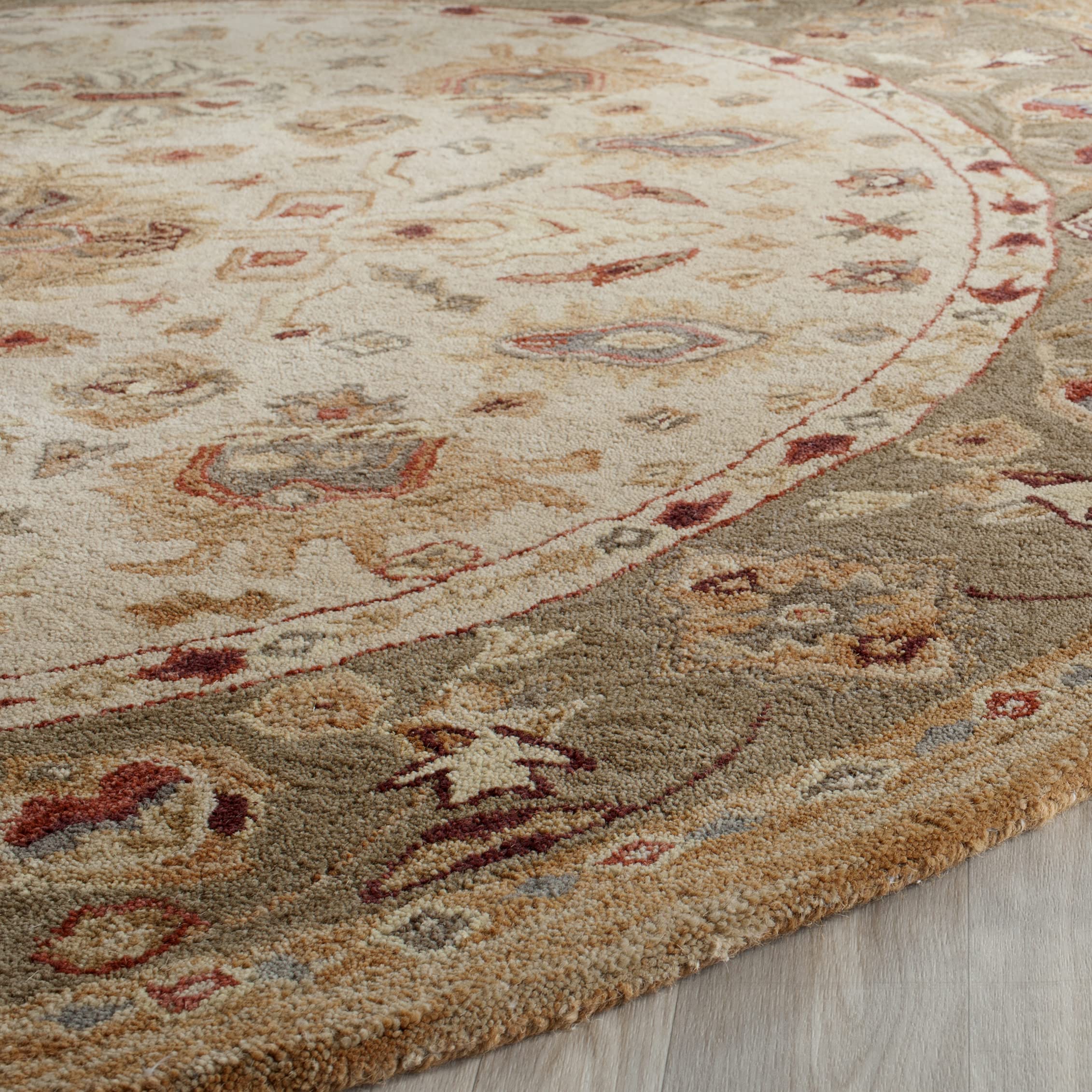 SAFAVIEH Anatolia Collection 8' Round Ivory AN547B Handmade Traditional Oriental Premium Wool Area Rug - Perfect for Living Room, Bedroom & Home Decor