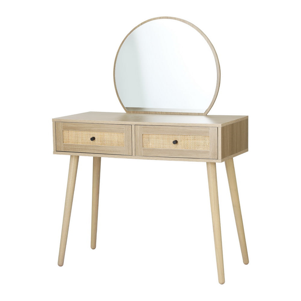 Rattan French Dressing Table Set - Vintage Vanity Mirror with Stool for Bedroom, Bathroom & Boudoir Makeup & Skincare Organization