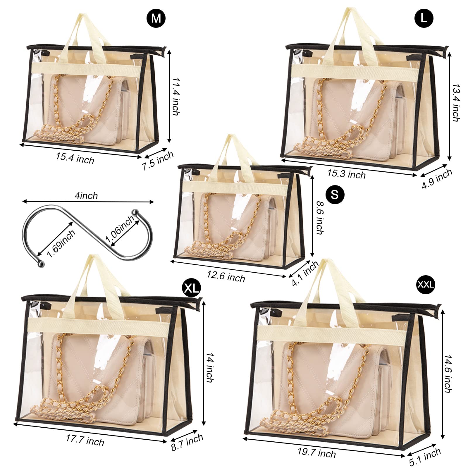10 Pack Clear Handbag Storage Organizer with Handle & Zipper - Transparent Dustproof Purse Protector Bags for Closet Organization (Beige) | Perfect for Travel, Home Storage & Luxury Handbag Protection