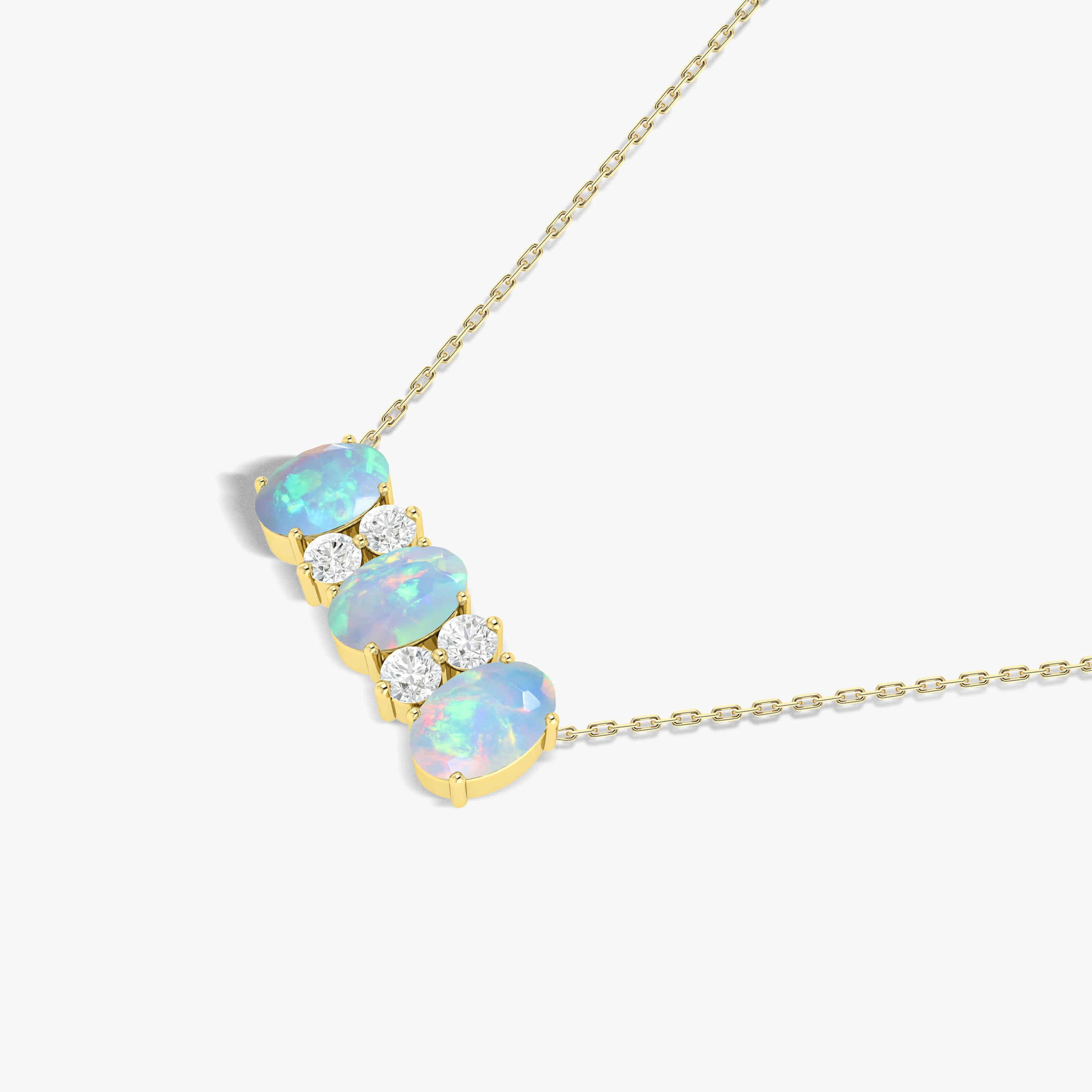 Natural White Opal 3-Stone Oval Pendant Necklace for Women - Elegant Jewelry Gift for Birthday, Anniversary & Special Occasions