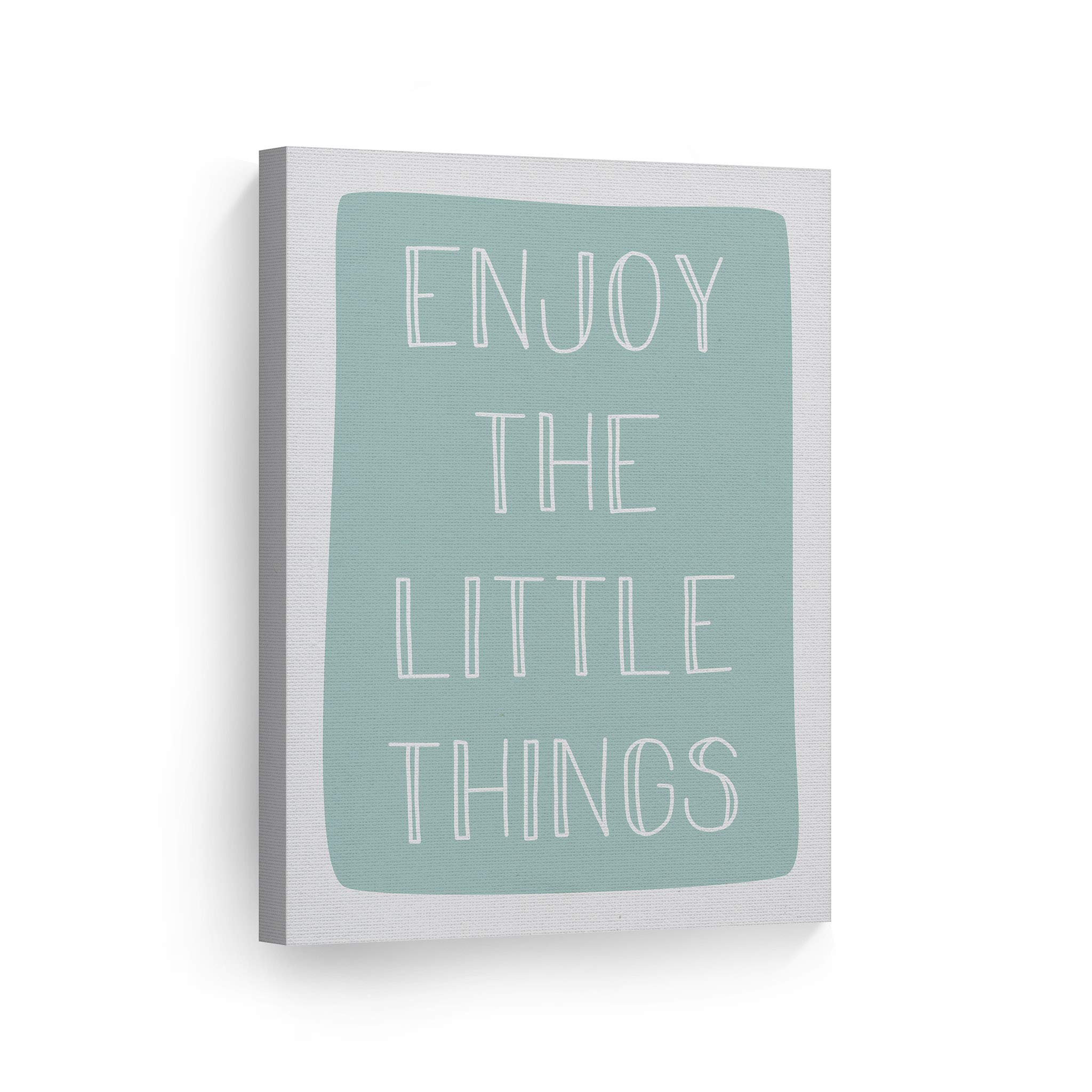 Smile Art Design 'Enjoy The Little Things' Lettering Canvas Print - Turquoise Background Wall Art for Kids Room, Nursery & Baby Room Decor - Ready to Hang 40x30 Inches - Made in USA | Perfect for Bedroom, Playroom & Gift Giving