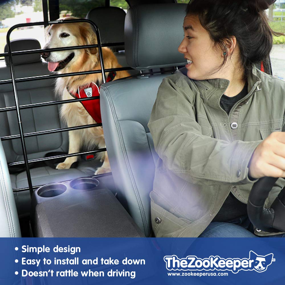 Zookeeper Adjustable Universal Pet Barrier for Cars, Trucks & SUVs - Strong Metal Tubing Dog Car Gate with Tilt, Slide & Recline Features | Easy Installation Vehicle Seat Divider | Perfect for Road Trips & Pet Safety During Travel