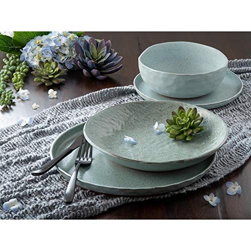 16-Piece Blue Dinnerware Set - Farmhouse Modern Stoneware Plates, Bowls & Mugs - Dishwasher & Microwave Safe - Perfect for Casual Dining, Family Gatherings & Everyday Use