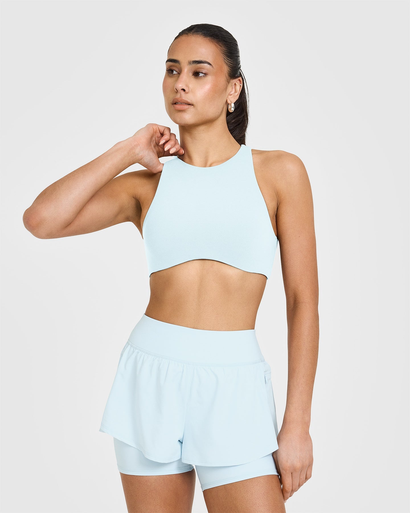 SoftMotion™ High Neck Sports Bra for Women - Breathable & Supportive Workout Top in Cloud Blue | Perfect for Yoga, Running & Gym