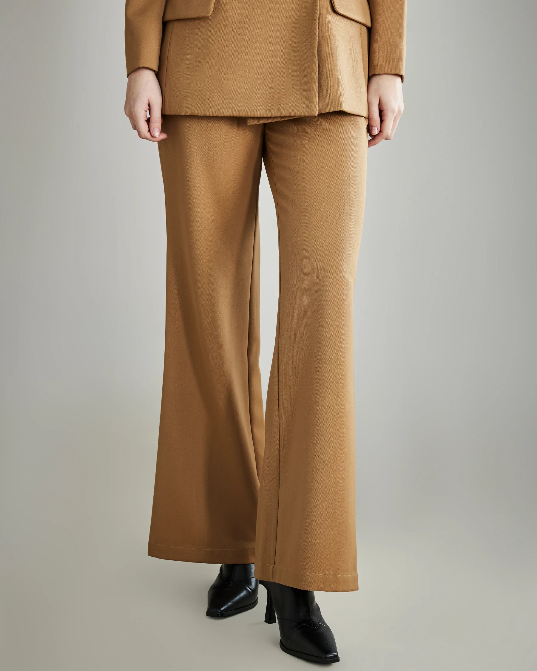 Women's Wool Flared Suit Pants - High Waist Wide Leg Dress Trousers for Office, Business & Formal Occasions
